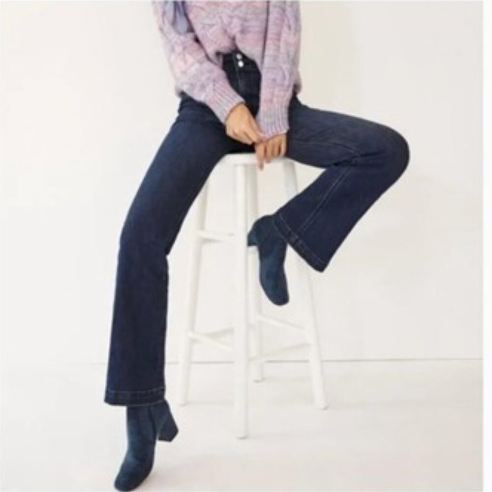 NWT-Anthropologie Ultra High-Rise Dark Wash Bootcut Trouser Jeans by Pilcro-32